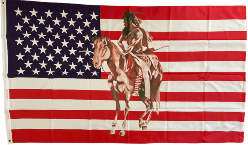 Native Indian On Horse Flag United States Flag